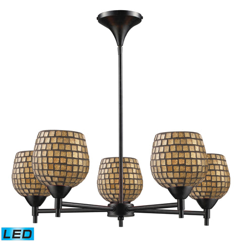 Celina 5 Light LED Chandelier In Dark Rust And Gold Leaf Glass