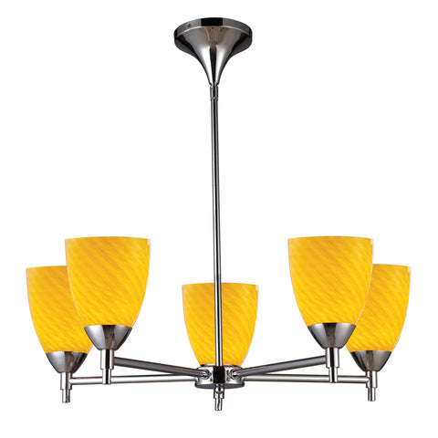 Celina 5 Light Chandelier In Polished Chrome And Canary Glass