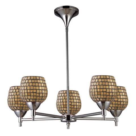 Celina 5 Light Chandelier In Polished Chrome And Gold Leaf Glass