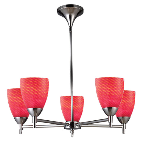 Celina 5 Light Chandelier In Polished Chrome And Scarlet Red Glass