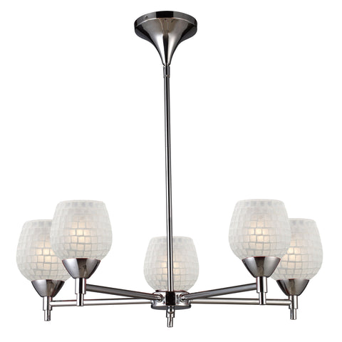 Celina 5 Light Chandelier In Polished Chrome And White Glass