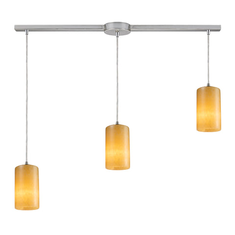 Piedra 3 Light Pendant In Satin Nickel And Genuine Stone