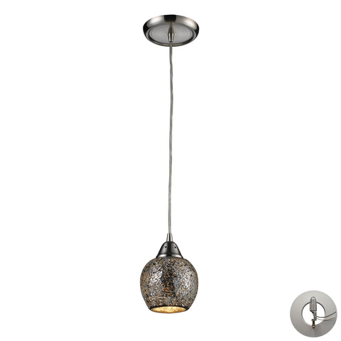Fission 1 Light Pendant In Satin Nickel And Silver Glass - Includes Recessed Lighting Kit