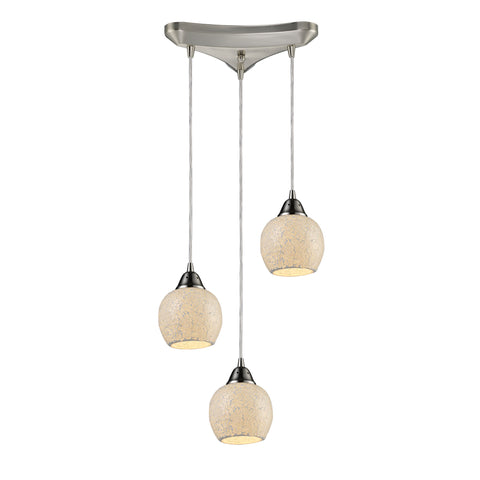 Fission 3 Light Pendant In Satin Nickel And Cloud Glass