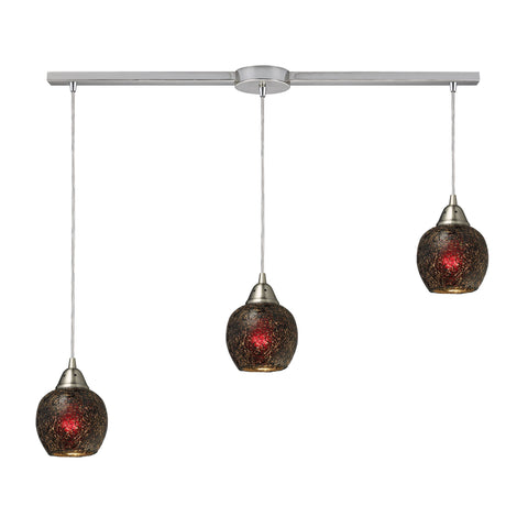 Fission 3 Light Pendant In Satin Nickel And Wine Glass