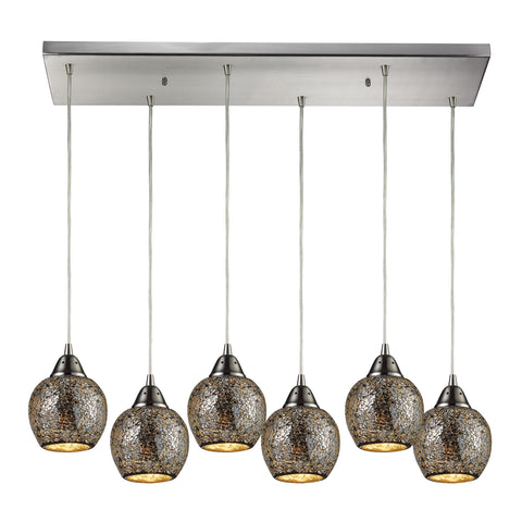 Fission 6 Light Pendant In Satin Nickel And Silver Glass