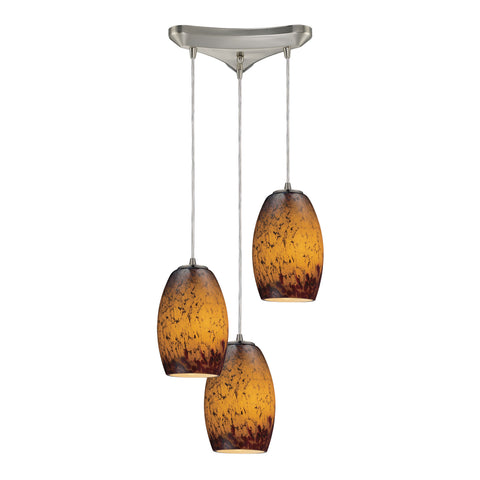 Maui 3 LED Light Pendant In Satin Nickel And Sunset Glass