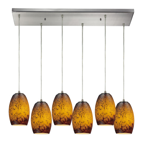 Maui 6 Light Pendant In Satin Nickel And Sunset Glass