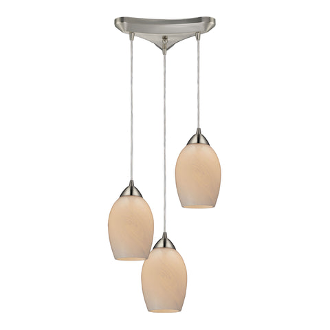Favela 3 LED Light Pendant In Satin Nickel And Cocoa Glass
