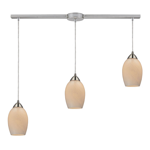 Favela 3 Light Pendant In Satin Nickel And Cocoa Glass