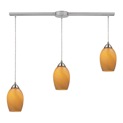 Favela 3 Light Pendant In Satin Nickel And Honey Melon Glass