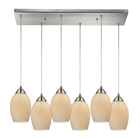 Favela 6 LED Light Pendant In Satin Nickel And Cocoa Glass