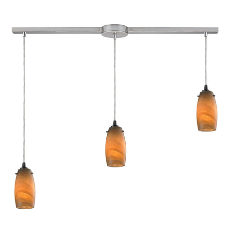 Favelita 3 Light Pendant In Satin Nickel And Honey Melon Glass