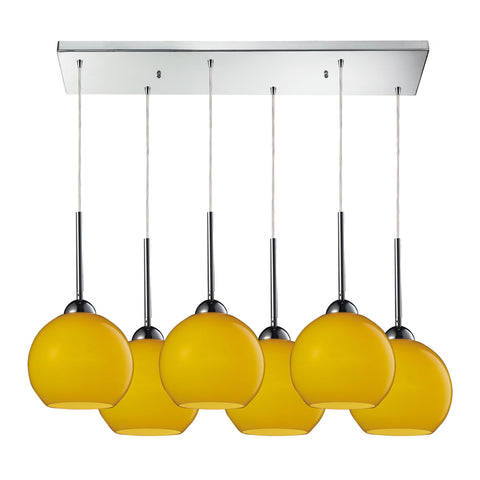 Cassandra 6 Light Pendant In Polished Chrome And Lemon Glass