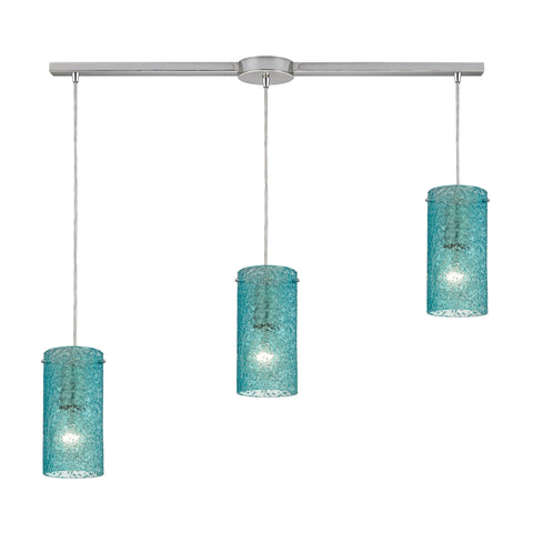Ice Fragments 3 Light Pendant In Satin Nickel And Aqua Glass