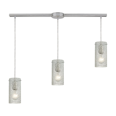 Ice Fragments 3 Light Pendant In Satin Nickel And Clear Glass