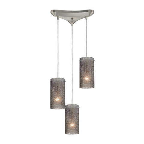 Ice Fragments 3 Light Pendant In Satin Nickel And Smoke Glass