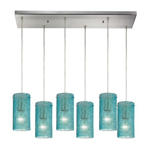 Ice Fragments 6 Light Pendant In Satin Nickel And Aqua Glass