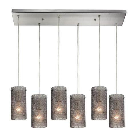 Ice Fragments 6 Light Pendant In Satin Nickel And Smoke Glass