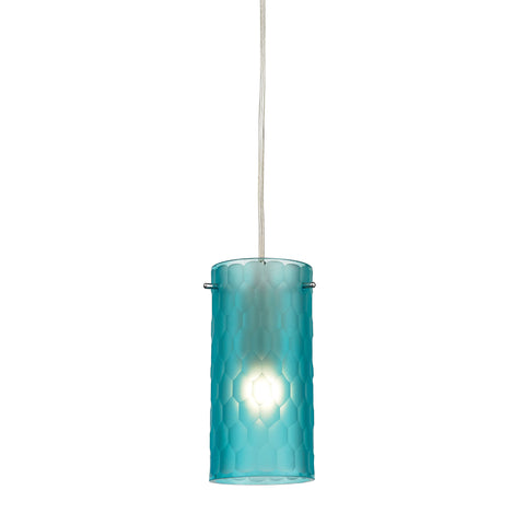 Synthesis 1 Light Pendant In Satin Nickel And Frosted Aqua Glass