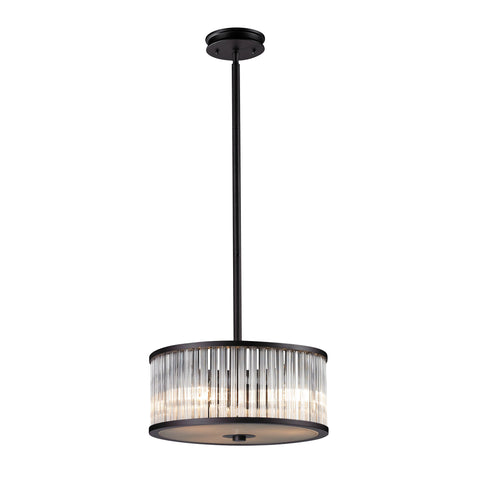 Braxton 3 Light Pendant In Aged Bronze And White Etched Glass