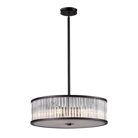 Braxton 5 Light Pendant In Aged Bronze And White Etched Glass
