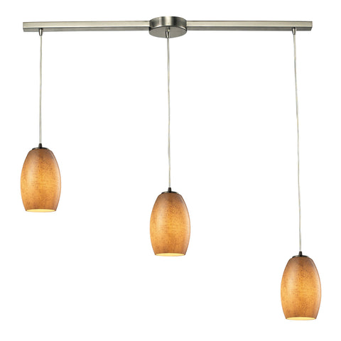 Andover 3 LED Light Pendant In Satin Nickel And Textured Beige Glass