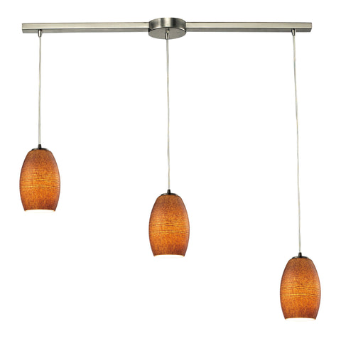Andover 3 Light Pendant In Satin Nickel And Textured Brown Glass