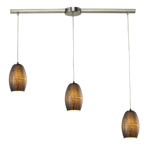 Andover 3 Light Pendant In Satin Nickel And Textured Multicolor Glass