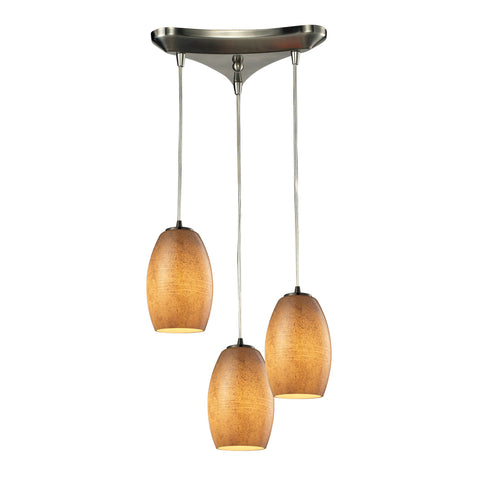 Andover 3 Light Pendant In Satin Nickel And Textured Beige Glass