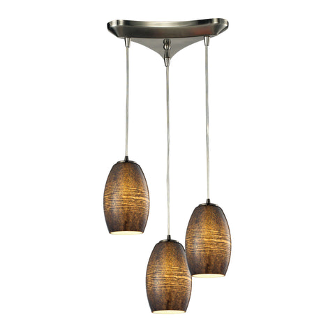 Andover 3 Light Pendant In Satin Nickel And Textured Multicolor Glass
