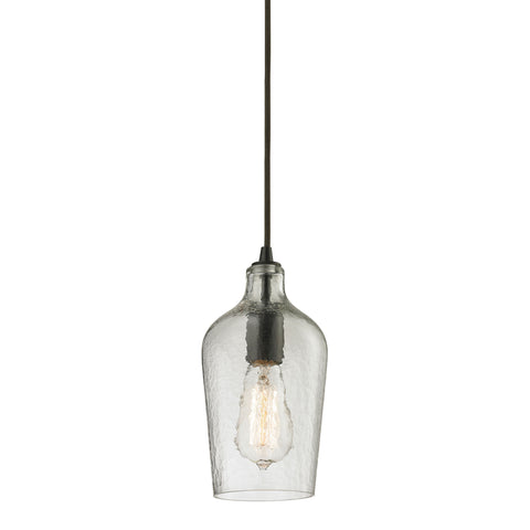 Hammered Glass 1 Light Pendant In Oil Rubbed Bronze And Clear Glass