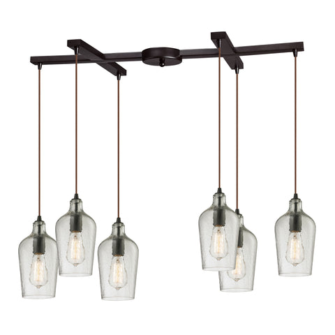 Hammered Glass 6 Light Pendant In Oil Rubbed Bronze And Clear Glass