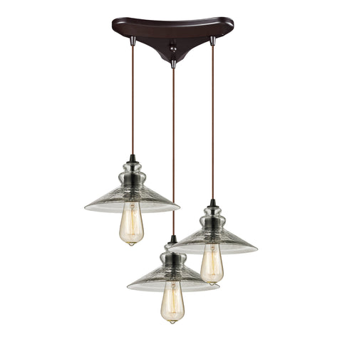 Hammered Glass 3 Light Pendant In Oil Rubbed Bronze