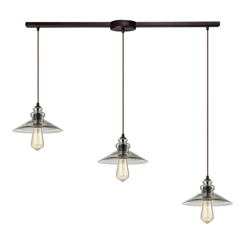 Hammered Glass 3 Light Pendant In Oil Rubbed Bronze