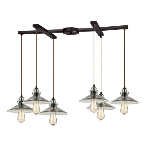Hammered Glass 6 Light Pendant In Oil Rubbed Bronze