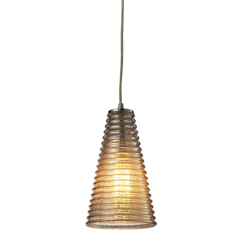 Ribbed Glass 1 Light Mini Pendant In Satin Nickel And Mercury Glass