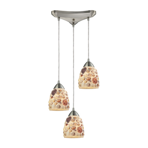 Shells 3 Light Pendant In Satin Nickel