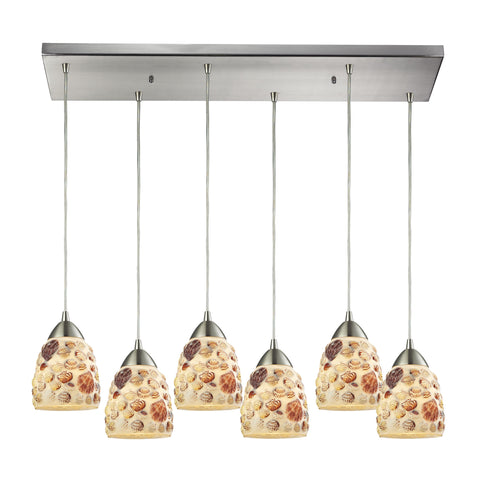 Shells 6 Light Pendant In Satin Nickel