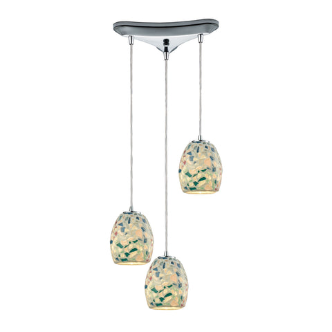 Glass Mosaic 3 Light Pendant In Polished Chrome
