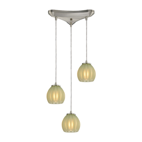 Melony 3 Light Pendant In Satin Nickel And Jade Glass