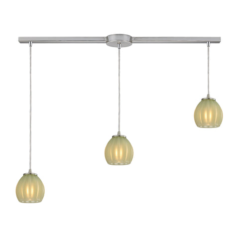 Melony 3 Light Pendant In Satin Nickel And Jade Glass