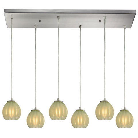 Melony 6 Light Pendant In Satin Nickel And Jade Glass