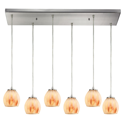 Melony 6 Light Pendant In Satin Nickel And Frosted Glass