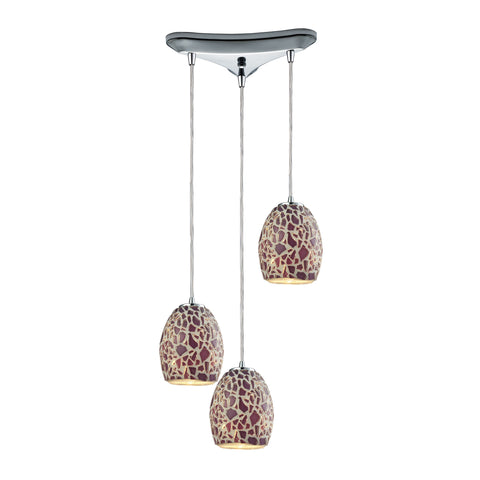 Glass Mosaic 3 Light Pendant In Polished Chrome