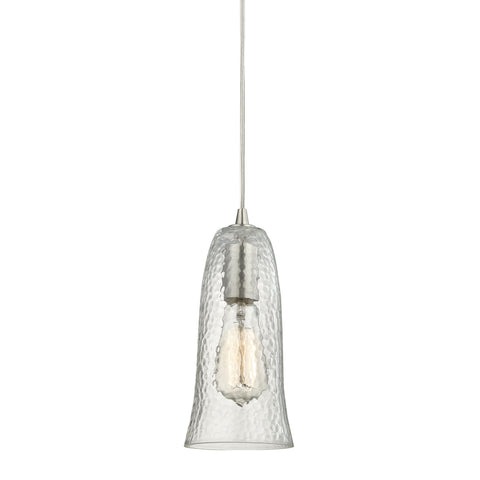 Hammered Glass 1 Light Pendant In Satin Nickel