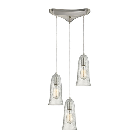 Hammered Glass 3 Light Pendant In Satin Nickel