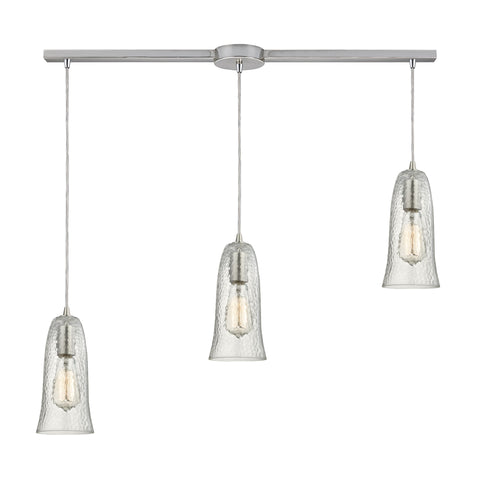 Hammered Glass 3 Light Pendant In Satin Nickel
