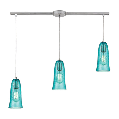 Hammered Glass 3 Light Pendant In Satin Nickel