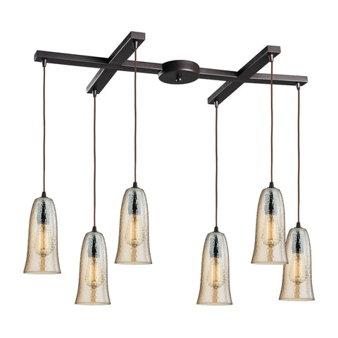 Hammered Glass 6 Light Pendant In Oil Rubbed Bronze